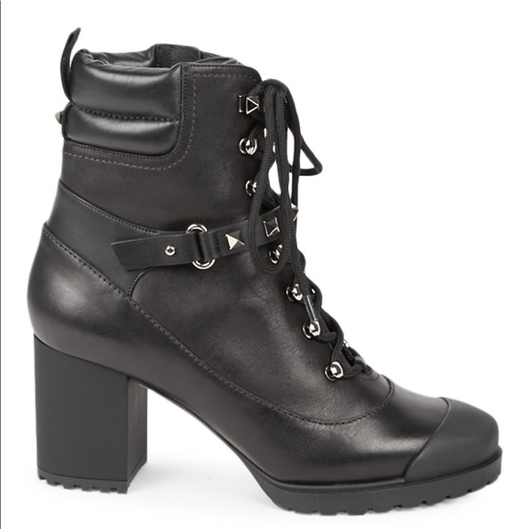 Valentino Shoes - Valentino Black Leather Lace-Up Combat Boots